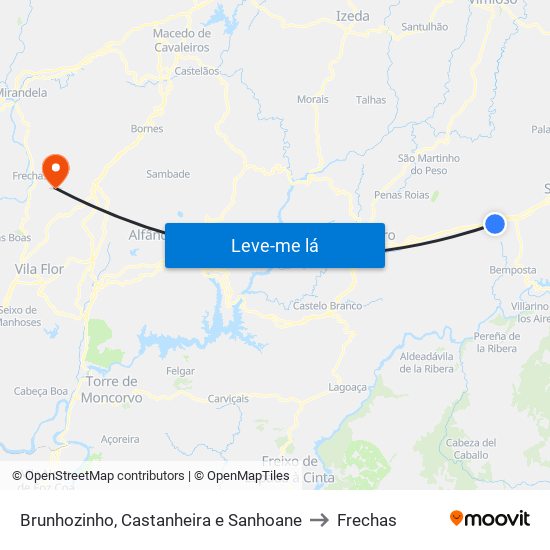 Brunhozinho, Castanheira e Sanhoane to Frechas map