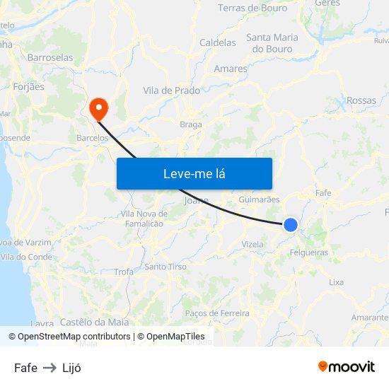 Fafe to Lijó map
