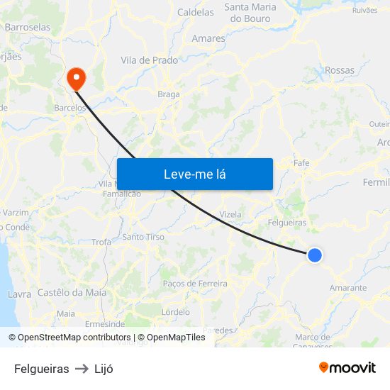 Felgueiras to Lijó map