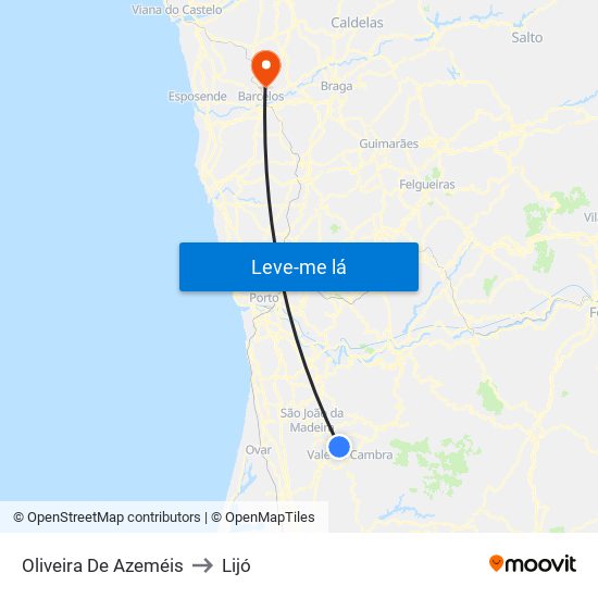 Oliveira De Azeméis to Lijó map