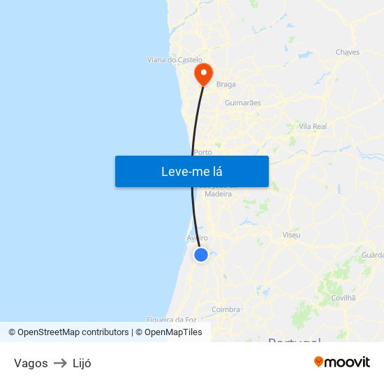 Vagos to Lijó map