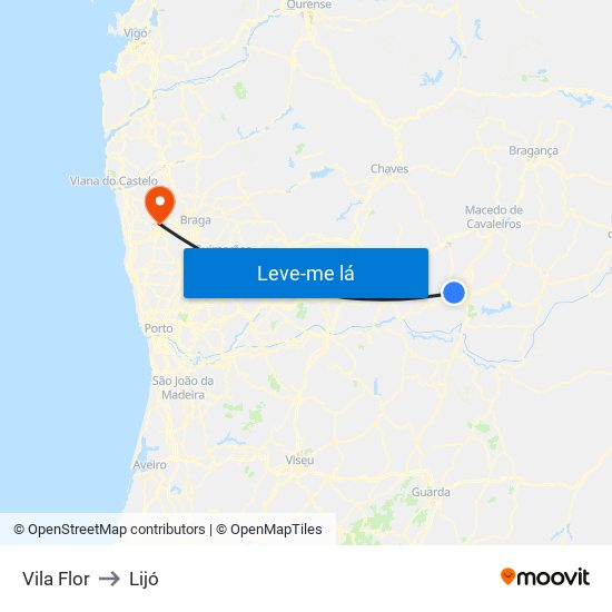 Vila Flor to Lijó map