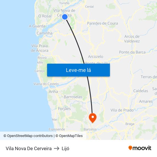 Vila Nova De Cerveira to Lijó map