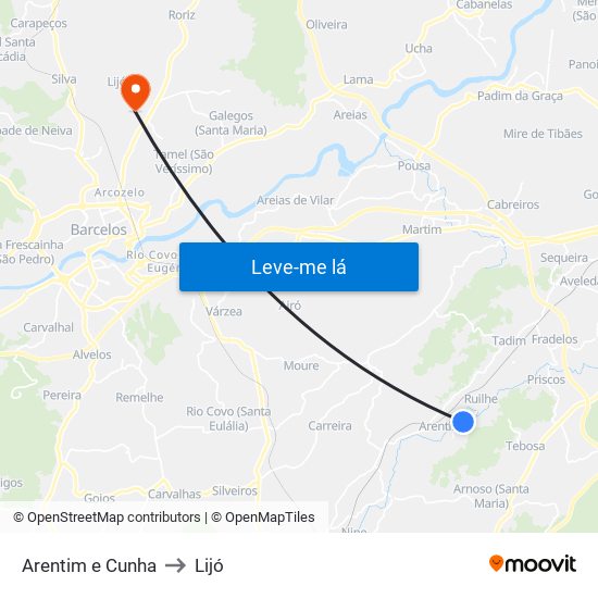 Arentim e Cunha to Lijó map
