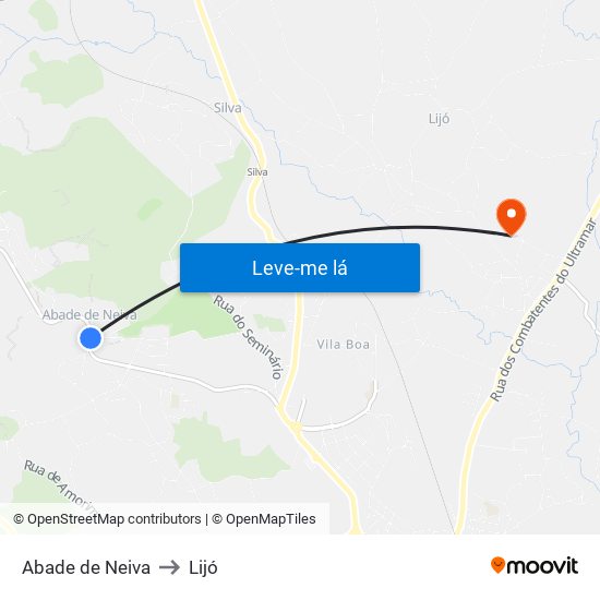 Abade de Neiva to Lijó map