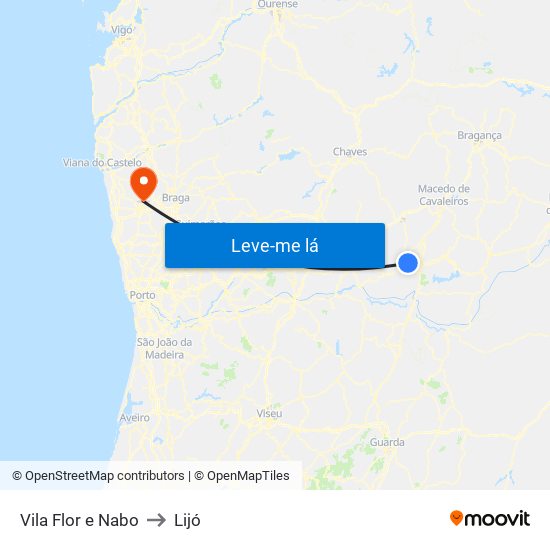 Vila Flor e Nabo to Lijó map