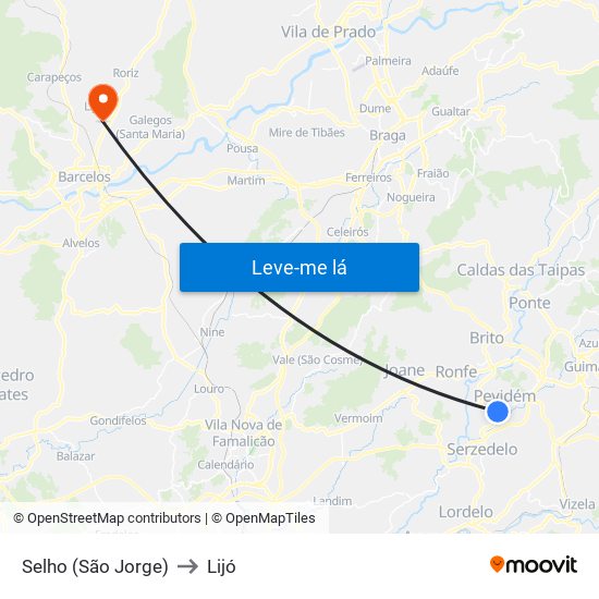 Selho (São Jorge) to Lijó map