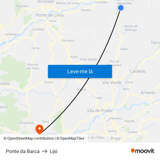 Ponte da Barca to Lijó map