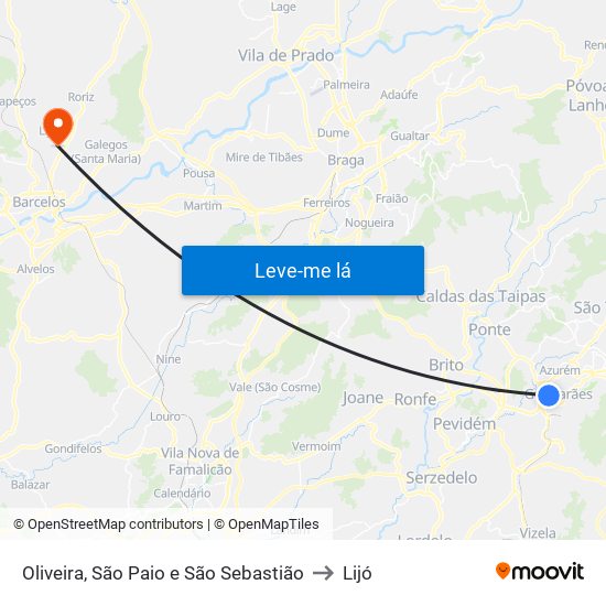 Oliveira, São Paio e São Sebastião to Lijó map