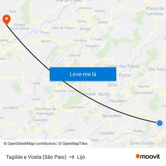 Tagilde e Vizela (São Paio) to Lijó map