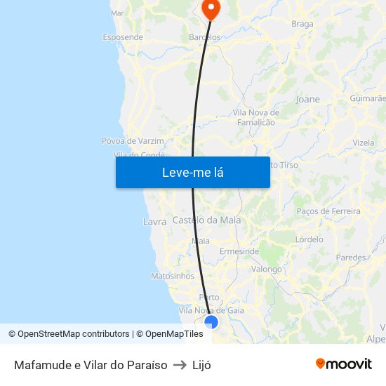 Mafamude e Vilar do Paraíso to Lijó map