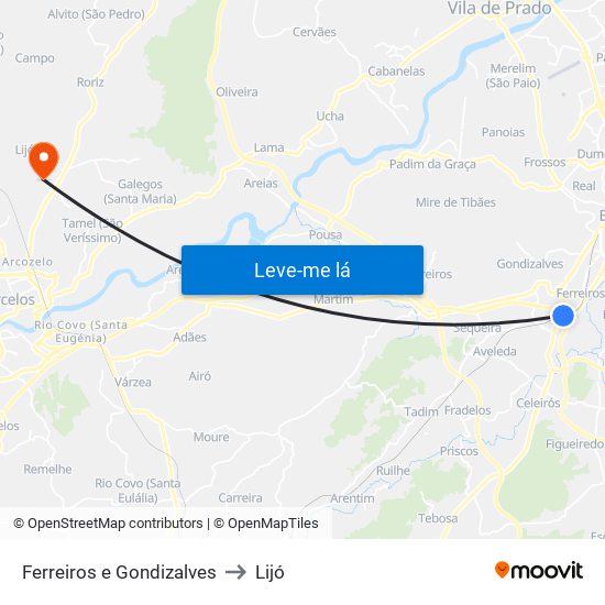 Ferreiros e Gondizalves to Lijó map