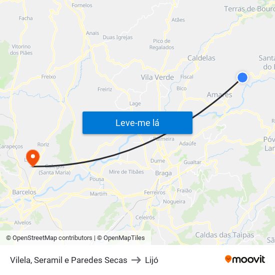 Vilela, Seramil e Paredes Secas to Lijó map