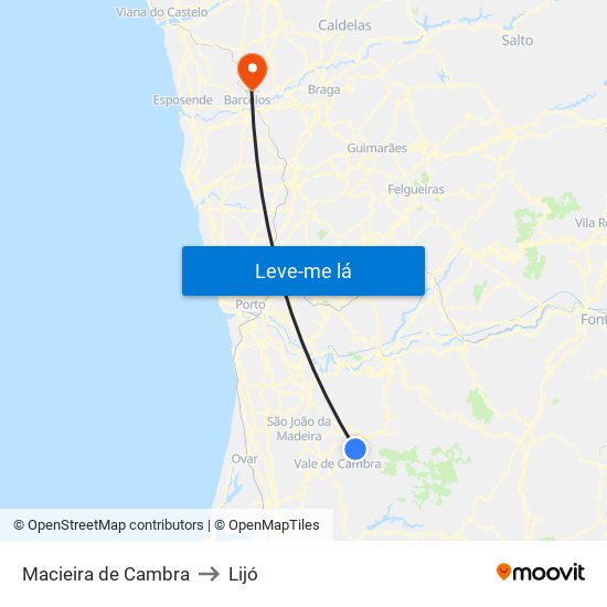 Macieira de Cambra to Lijó map