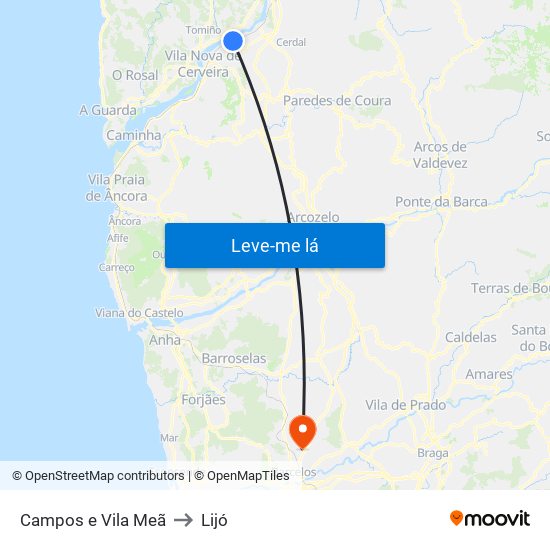 Campos e Vila Meã to Lijó map