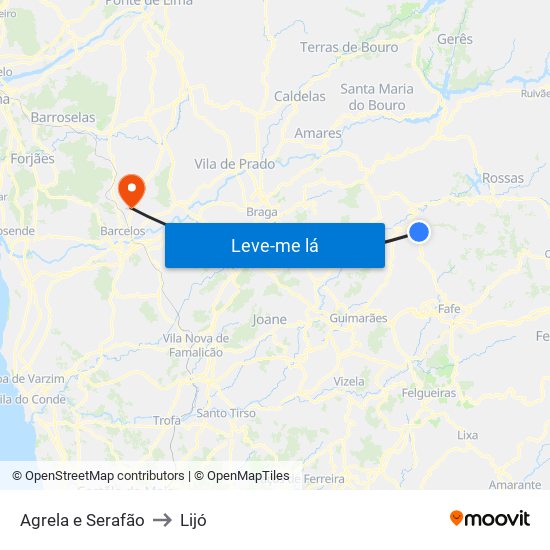 Agrela e Serafão to Lijó map