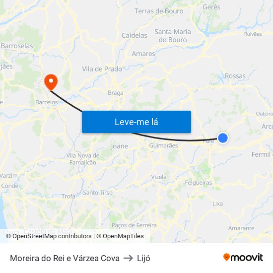 Moreira do Rei e Várzea Cova to Lijó map