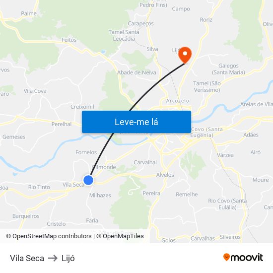 Vila Seca to Lijó map