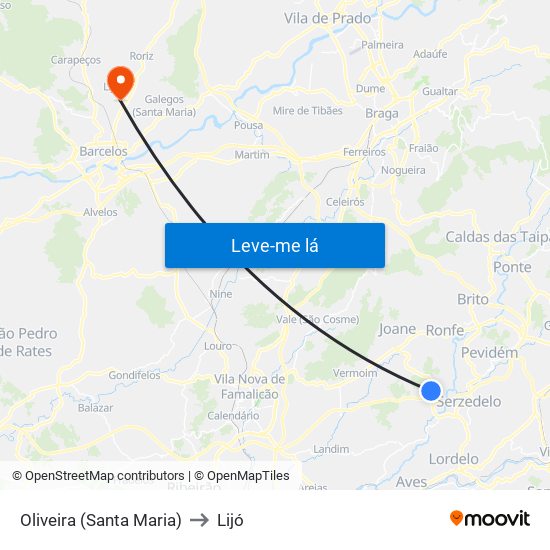 Oliveira (Santa Maria) to Lijó map