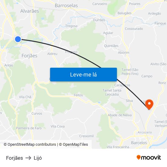 Forjães to Lijó map