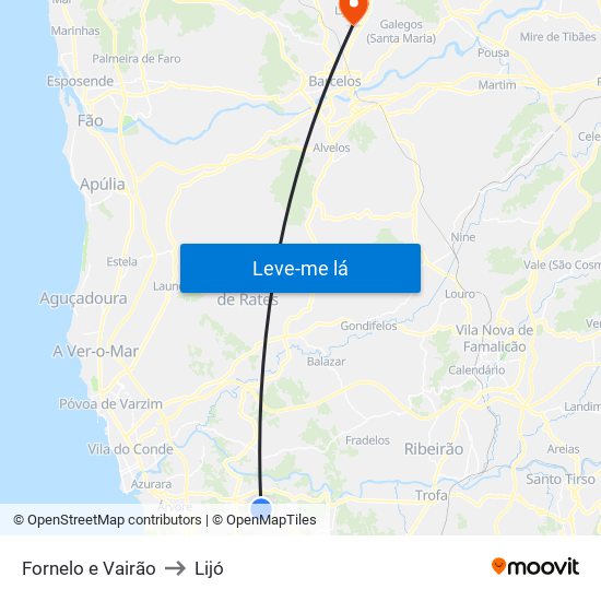 Fornelo e Vairão to Lijó map