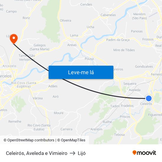 Celeirós, Aveleda e Vimieiro to Lijó map