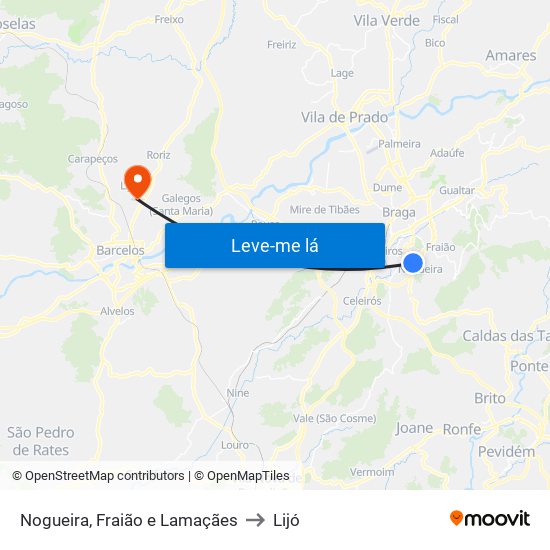 Nogueira, Fraião e Lamaçães to Lijó map