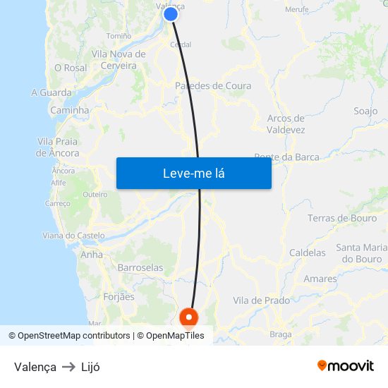 Valença to Lijó map