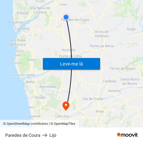Paredes de Coura to Lijó map