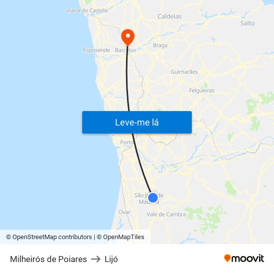 Milheirós de Poiares to Lijó map