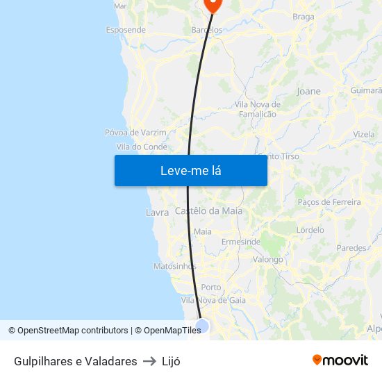 Gulpilhares e Valadares to Lijó map