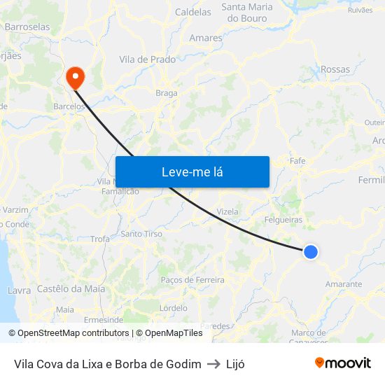 Vila Cova da Lixa e Borba de Godim to Lijó map