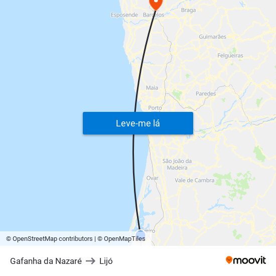 Gafanha da Nazaré to Lijó map