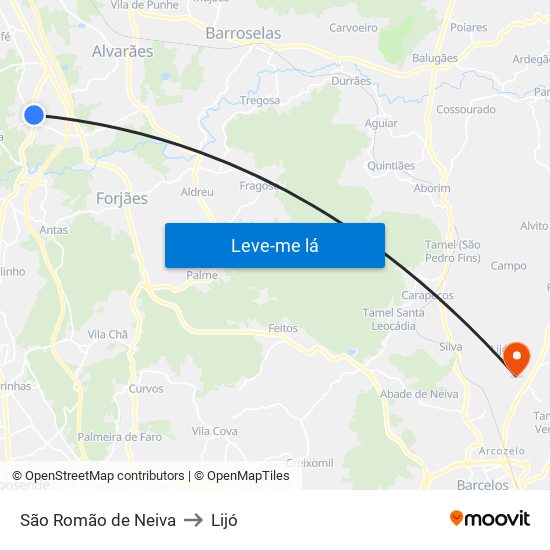 São Romão de Neiva to Lijó map