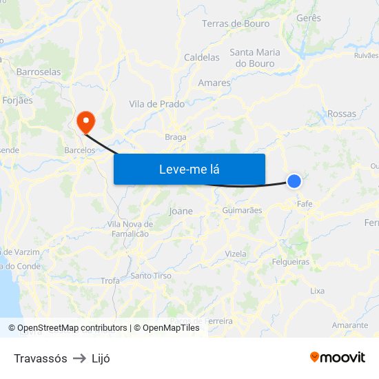 Travassós to Lijó map