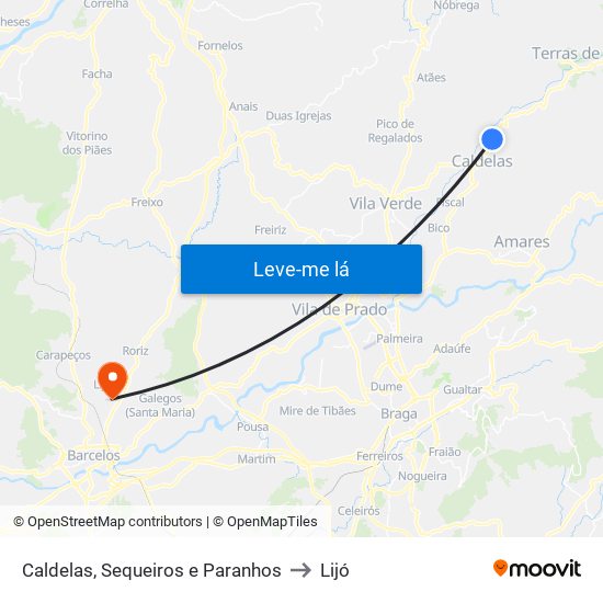 Caldelas, Sequeiros e Paranhos to Lijó map