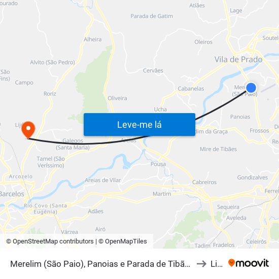 Merelim (São Paio), Panoias e Parada de Tibães to Lijó map