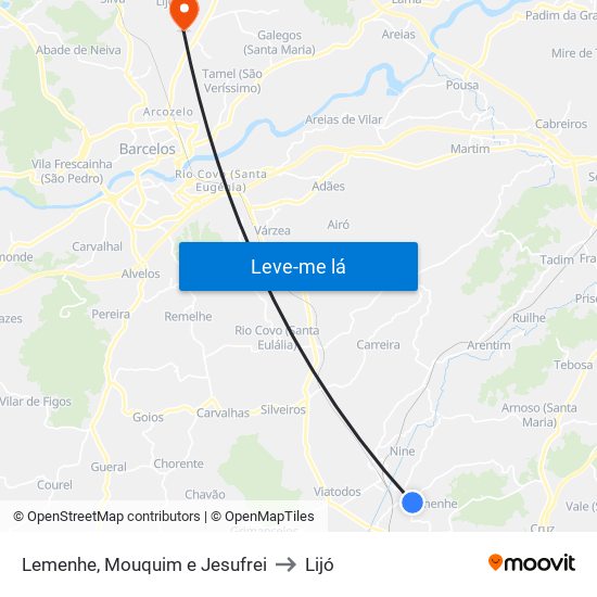 Lemenhe, Mouquim e Jesufrei to Lijó map