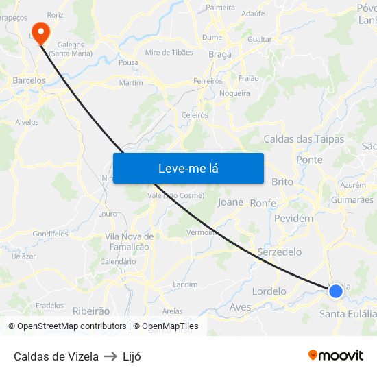 Caldas de Vizela to Lijó map