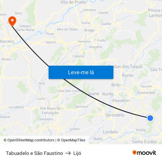 Tabuadelo e São Faustino to Lijó map