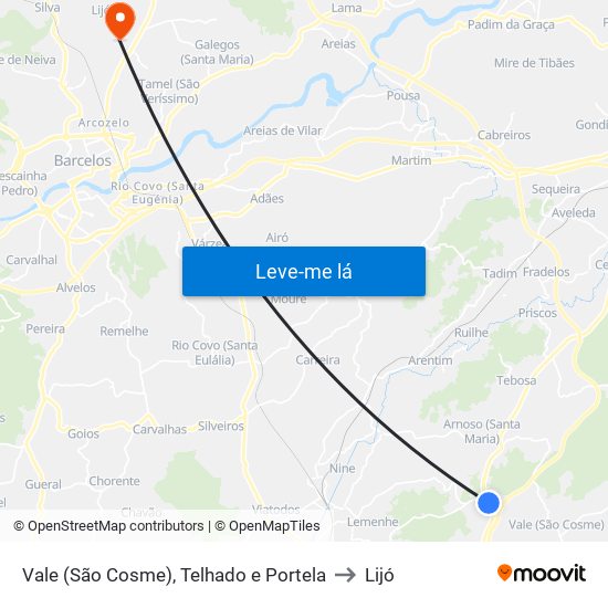 Vale (São Cosme), Telhado e Portela to Lijó map