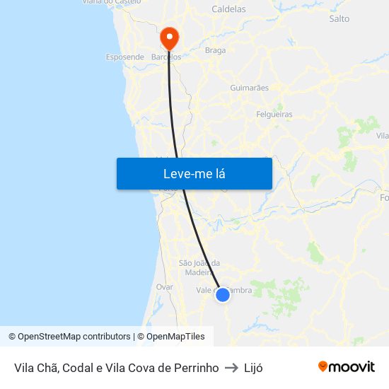 Vila Chã, Codal e Vila Cova de Perrinho to Lijó map