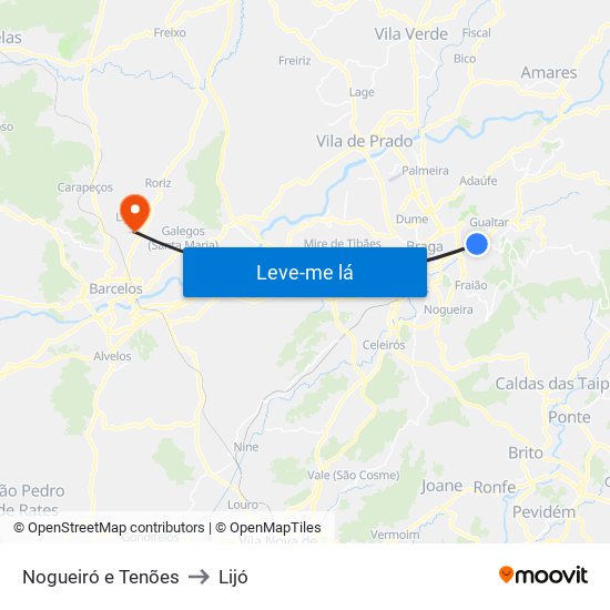 Nogueiró e Tenões to Lijó map