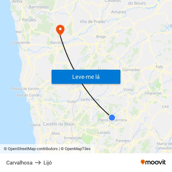 Carvalhosa to Lijó map