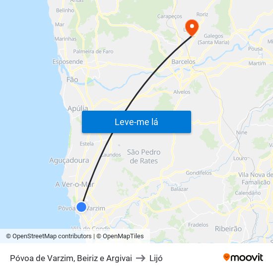 Póvoa de Varzim, Beiriz e Argivai to Lijó map