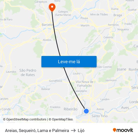 Areias, Sequeiró, Lama e Palmeira to Lijó map