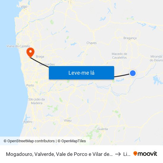 Mogadouro, Valverde, Vale de Porco e Vilar de Rei to Lijó map