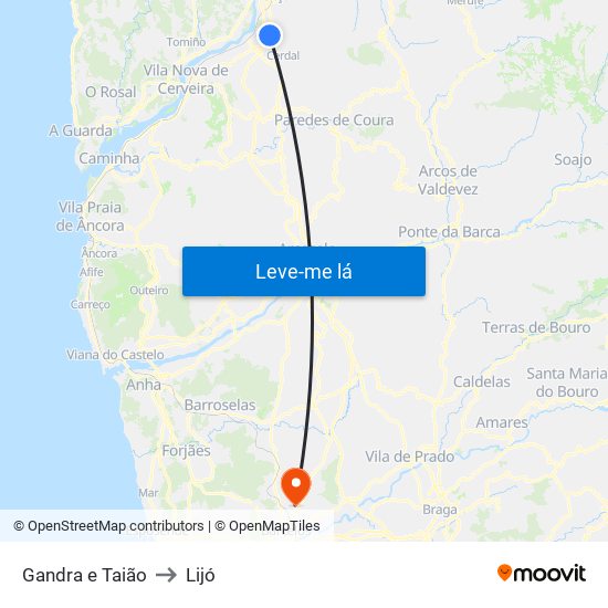 Gandra e Taião to Lijó map
