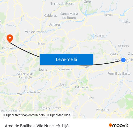 Arco de Baúlhe e Vila Nune to Lijó map