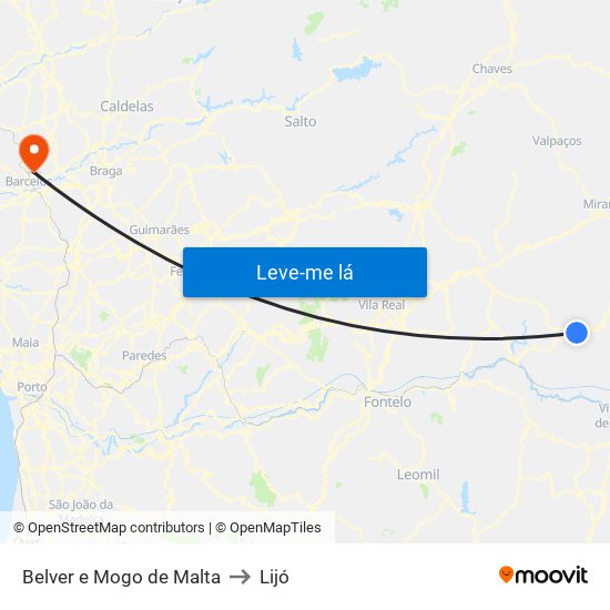 Belver e Mogo de Malta to Lijó map